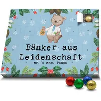 Mr. & Mrs. Panda Schoko Adventskalender Bänker Leidenschaft - Blau Pastell - Geschenk, Bankberater, selbstständig, Dankeschön, Firma, Schokolade... - Blau