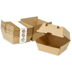 BIOZOYG 50 Stück Burger-Verpackung 13 x 14 x 8 cm Burgerboxen, braune Hamburger-Schachteln aus Kraftkarton, Take-Away-Boxen für Hamburger