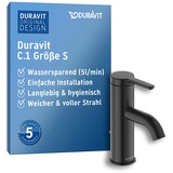 Duravit C.1 Einhebel-Waschtischmischer S (Auslauf Höhe 66 mm). Wasserhahn Bad mit Zugstangen-Ablaufgarnitur, Schwarz Matt