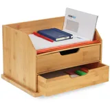 Relaxdays Schreibtisch-Organizer, 2 Schubladen, Büro, Ablage für Briefe & Dokumente, HBT 24 x 36 x 28 cm, Bambus, natur,