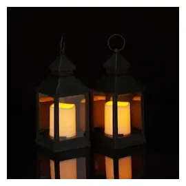 Relaxdays LED Laternen 2er Set, Kerze mit Flammeneffekt, Outdoor geeignet, nostalgische Deko-Laterne, H: 23 cm, schwarz