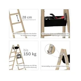 Proregal Sprossen-Stehleiter Holz 2 x 6 Sprossen