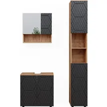 Vicco Badmöbel-Set Irma Anthrazit Gestreift, 3 Teile, mit Hochschrank