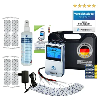 Axion axion® 4-Kanal Tens Gerät und EMS Stim-Pro X9+ zur Schmerztherapie mit Spray Zubehör 1 St
