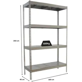 Proregal Schwerlastregal Metall 200x180x45 cm verzinkt