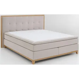 Home Affaire Boxspringbett HOME AFFAIRE "Sonja", beige (creme), B:160cm L:208cm, Massivholz, Polyester, Komplettbetten, Boxspringbett, mit Steppung im Kopfteil und Holzrahmen, inklusive Topper