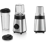alpina Smoothie Maker Mixer - Smoothie Mixer 300W - Inkl. Smoothie Becher 300ml und 600ml - 2 Geschwindigkeiten und Pulsierende Funktion - Edelstahl - Silber/Schwarz