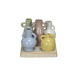 Deko Ensemble Vasen auf Platte bunt 660781000358 12x13x11cm