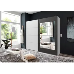 Schwebetürenschrank WIMEX "Minden", weiß (weiß, raw steel), B:225cm H:210cm T:65cm, Schränke, mit Spiegel