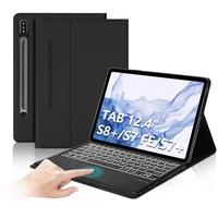 IVEOPPE Samsung Galaxy Tab S7 Fe Tastatur mit Touchpad, Tastatur Hülle für Samsung Galaxy Tab S7 FE/S7+/S8+ 12.4'', Abnehmbarer Tastatur für Galaxy Tab S7 Plus/S8 Plus mit QWERTZ Layout, Schwarz