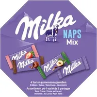 Milka Minischokolade Naps Mix, Minischokoladentäfelchen, 27 Stück, 138g