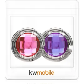 kwmobile 2x Tisch Handtaschenhalter Haken - Faltbare Antirutsch Taschenhaken Halterung Handtaschen Diamant Rosa Violett Silber