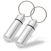 Aribari Mini Pillendose aus Aluminium mit Schlüsselring. Wasserdichte Tablettenbox. Notfallkapsel. Geschenkanhänger oder Adressanhänger. Länge 5,2 cm ø 1,4 cm (Silber 2 Stück)