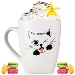 PLATINUX Tasse Kaffeetasse mit Katzen Motiv „Coco“ Keramik 250ml, Keramik, mit Griff (max. 300ml) Tasse Teetasse Kaffeebecher Teebecher grau