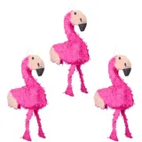 Relaxdays 3er Set Pinata Flamingo, zum Aufhängen, Kinder, Mädchen, Geburtstag, zum Befüllen, HxBxT: 80 x 40 x 14 cm, rosa-pink