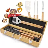 BBQ-Satz, rostfreier Stahl, mit Transportkoffer, perfekt für Männer, mit Fleischthermometer, Geschenkidee.