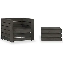 vidaXL 2-tlg. Garten-Paletten-Lounge-Set Kiefernholz Grau Imprägniert