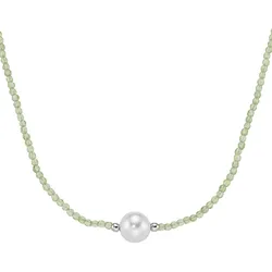 Collier SMART JEWEL "mit Edelstein-Kugeln + Muschelkern-Perle, Silber 925", grün, Halsketten, Damen, 45cm, Silber 925 (Sterlingsilber)