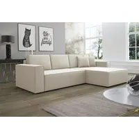 Fun Möbel Ecksofa Schlafsofa Sofa CONOR Kunstleder Creme Ottomane Rechts - beige