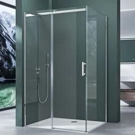 mai & mai Ravenna18 Eckdusche mit Schiebetür 90 x 140 cm silber Sicherheitsglas Duschwanne