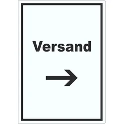 Versand Aufkleber mit Text und Richtungspfeil rechts Lieferung shipping hochkant A9 (37x52mm)