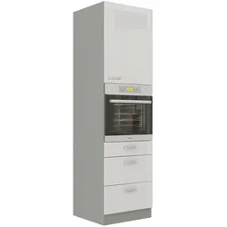 Küchen Hochschrank 60 Bianca Weiß Hochglanz + Grau Küchenzeile Küchenblock