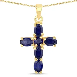 Rafaela Donata Kette Kreuz Sterling Silber Saphir (glasgefüllt) in Gelbgold Blue Damen 