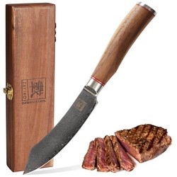 ZAYIKO Steakmesser Kurumi Damast Steakmesser I 12 cm Klinge I Nussbaumgriff I Holzbox