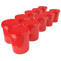 FixedByU - 10 Eimer mit Deckel Kunststoff Leereimer Griff 15,9l lebensmittelecht Rot