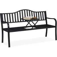 Relaxdays Gartenbank mit Klapptisch Schwarz
