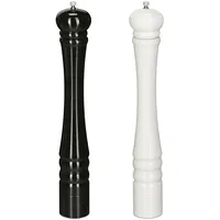 Relaxdays Salz- und Pfeffermühle 2er Set, 40 cm, Gewürzmühle Holz, manuell, Salzmühle mit Keramikmahlwerk, schwarz/weiß