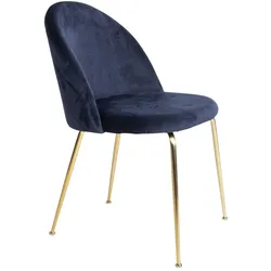 Geles Esszimmerstuhl blaues Velour, Beine im Messing Look.