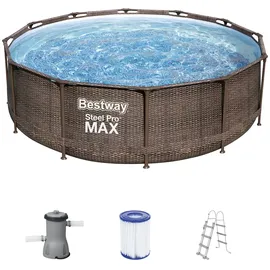 BESTWAY Steel Pro Max Frame Pool Set 366 x 100 cm rattanoptik inkl. Filterpumpe + Poolleiter