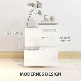 Homcom Nachtschrank Weiß, Holzwerkstoff, 40x48x40 cm, Hochglanzweiß
