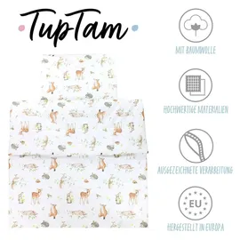 TupTam Kinder Gemusterte Bettdecken Set Ganzjahresdecke Bettdecke Kopfkissen Flachkissen 2tlg., Farbe: Wald Tiere Braun Beige Fuchs Reh Igel Eichh... - Braun/Beige