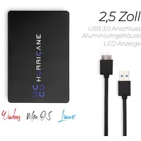 Hurricane 80GB 2.5 Zoll Externe Festplatte USB 3.0 External HDD Mobile Speicherplatte für Fotos smart TV PC Laptop MacBook Chromebook kompatibel mit Windows Mac OS Linux schwarz