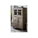 Massivmoebel24 Vitrine Sheesham 90 x 45 x 148 cm Grau