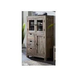 Massivmoebel24 Vitrine Sheesham 90 x 45 x 148 cm Grau