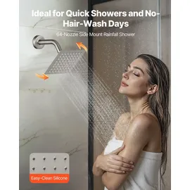 Vevor Duschsystem-Set inkl. 10 Zoll Regenduschsystem / 6 Zoll Wandmontagekopf / 2 in 1 Handbrause, drehbarer Doppelregenkopf (3 Funktionen), Messingventil und Verkleidungssatz, gebürstetes Nickel