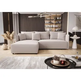 Fun Möbel Ecksofa Schlafsofa EVORA Stoff Poso Altweiß Ottomane Links