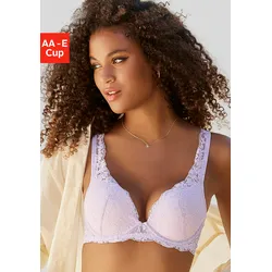 Push-up-BH LASCANA, Damen, Gr. 75, Cup D, lila, Microtouch, Obermaterial: 76% Polyamid, 13% Elasthan, 11% Polyester, feminin, BHs Push-up-BH BH Spitzen-BH Spitzenwäsche, rundherum aus wunderschöner, blumiger Spitze, Dessous