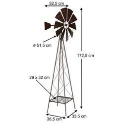 DanDiBo Windrad Metall 170 cm kugelgelagert Braun Windspiel Gartenstecker 96019 Windmühle Wetterfest Gartendeko Garten Bodenstecker