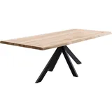 Home affaire Esstisch Tristan, Massivholz Wildeiche mit echter Baumkante beige|schwarz 180 cm x 77 cm x 90 cm