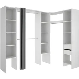vente-unique Eckkleiderschrank Kleiderschranksystem - B. 164/234 cm - Weiß & Grau - DORIAN
