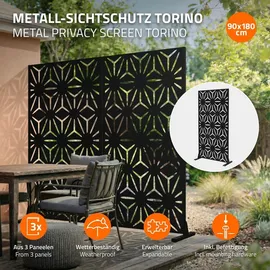 ML-Design Metall-Sichtschutz Torino 90x180 cm aus Stahl Raumteiler mit 3 Paneele, Trennwand erweiterbar mit Ständer, Paravent Deko Sichtschutzwand