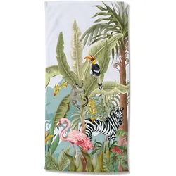 Strandtuch GOOD MORNING "Jungle party", bunt (multi), B:75cm L:150cm, Microfaser, Obermaterial: 100% Polyester, Handtücher (Packung), Mikrofaser, 75x150, Schnelltrocknend, Sommer, Strand, Kind, dschungel