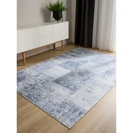 benuta Basic Waschbarer Teppich George - Blau 60x120 cm - Kunstfaser - Rechteckig & im Style: Vintage, Ethno-Style, Shabby Chic - Pflegeleicht für Wohnzimmer Schlafzimmer