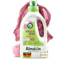AlmaWin® Waschmittel Wolle & Seide [750ml - 50 Ladungen] mit Lavendel-Duft für schonende Reinigung von Naturfasern - Seide- & Wollwaschmittel anwendbar von 20-40°C - Bio Feinwaschmittel flüssig