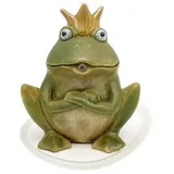 finehomegarden Teichfigur Wasserspeier Frosch mit Krone und Pumpe grün Steinzeug Wasserspiel, (1-St), 15x12cm H18cm cm Miniteich, Wasserschale, Terrasse & Balkon grün