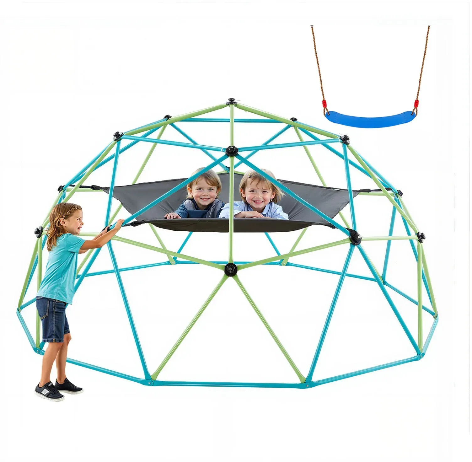 VEVOR Kletterkuppel geometrisches Klettergerüst (305 cm breit) mit Schaukel & Hängematte, 453 kg belastbares Klettergerüst, Klettergerät für Kinder von 3 bis 10 Jahren Gartenspielzeug Spielplatz